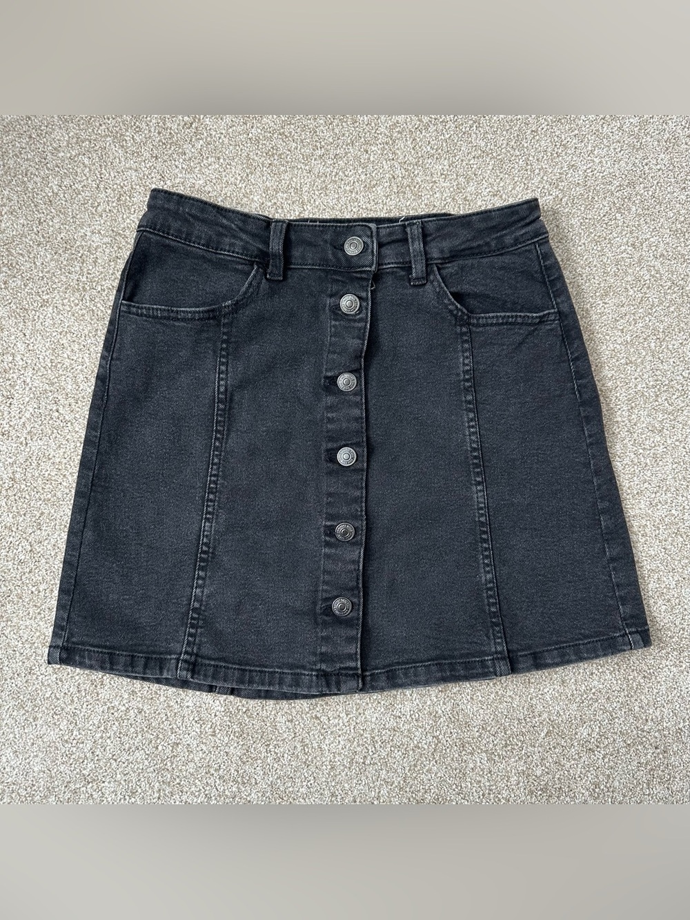 Mango Vicky Black Denim Button-Front Mini Skirt Size Small